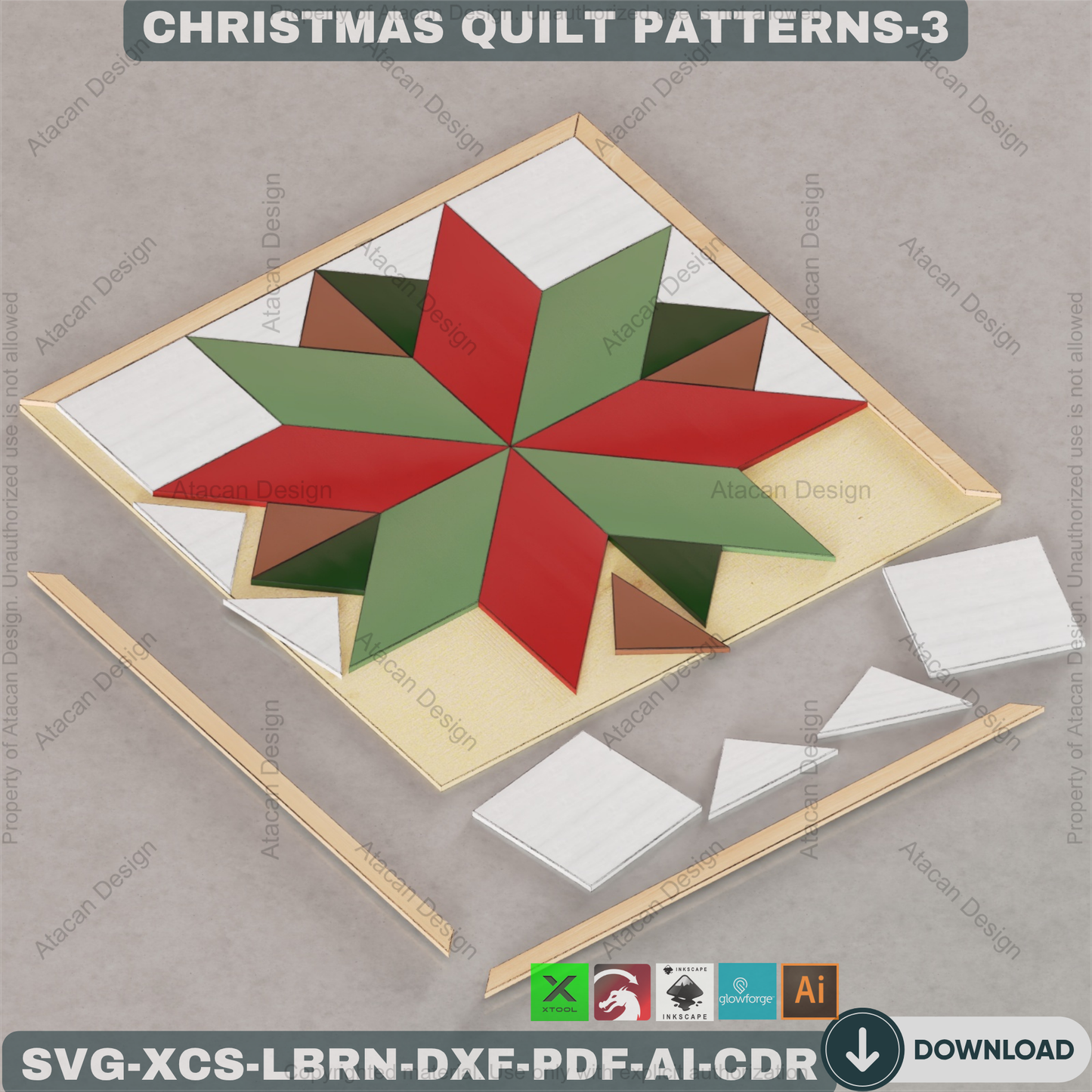 Holiday Barn Quilt SVG Pack, Christmas Wood Block Pattern for Laser Cutting, Farmhouse Winter Wall Art, DIY Festive Sign Files 892