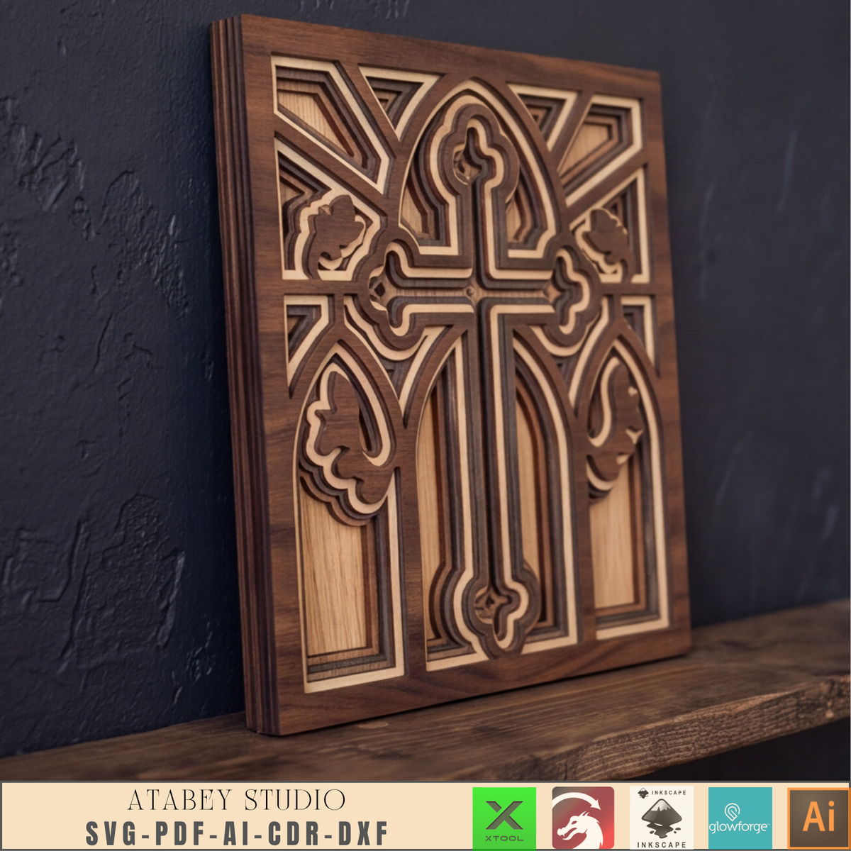 Layered Cross SVG for Glowforge, Jesus Church Window Decor, Christian Wall Art Laser Cutting Plan