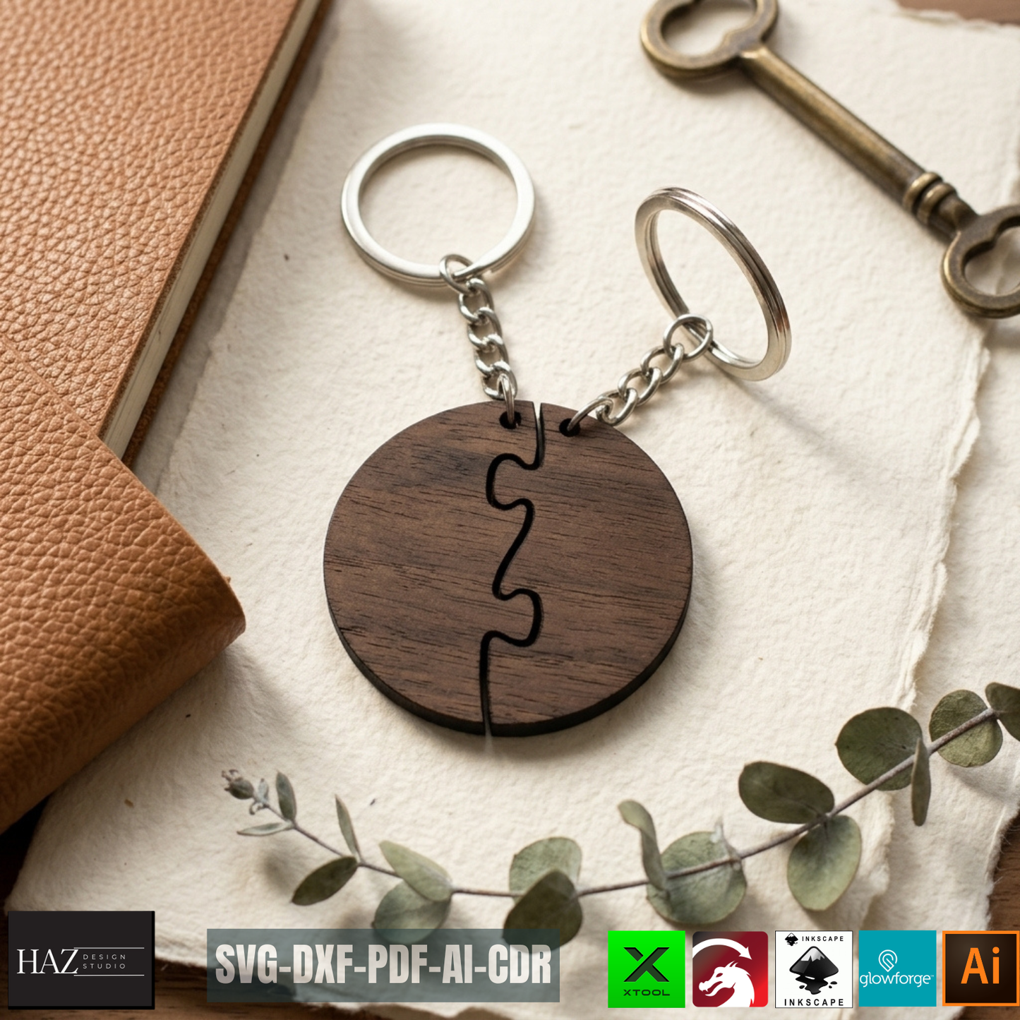 Puzzle Piece Keychain for Couples Heart Round Rectangle Key Heart Designs DIY Anniversary Gift