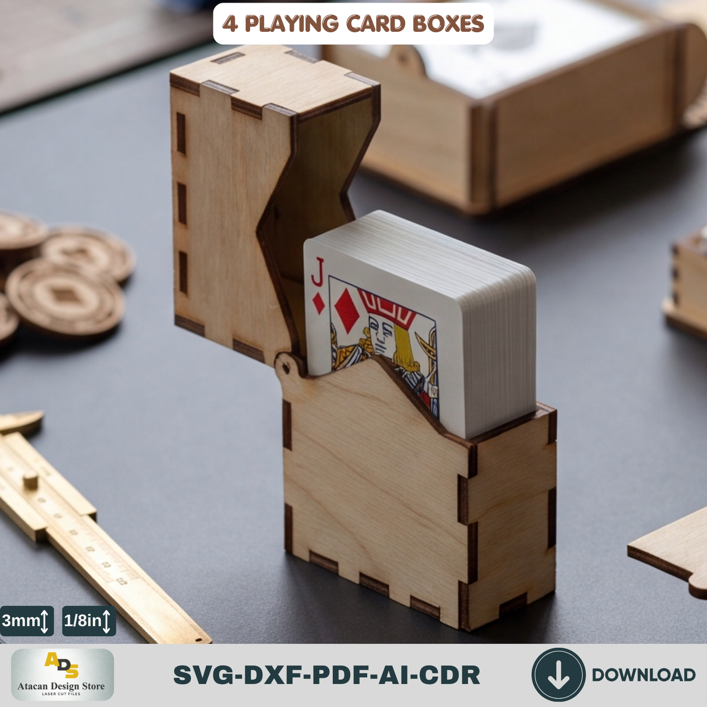 Laser Cut Playing Card Box Template Wooden Poker Deck Holder Laser Cut Deck Case Design
