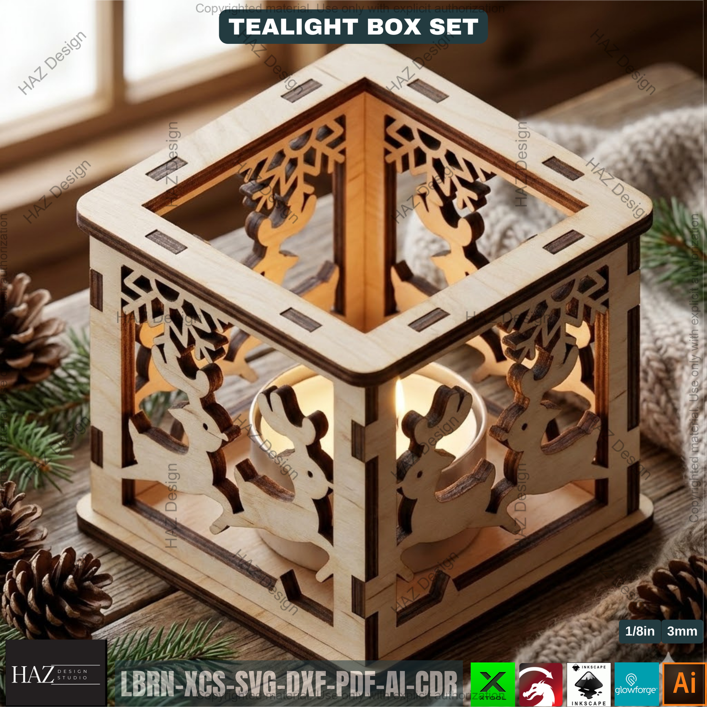 Christmas Lantern Templates | Laser Cut Candle Holders | Holiday Tealight Box Bundle | Festive Light Decor Cutting Designs 501