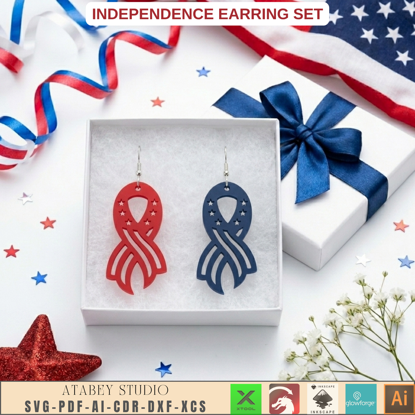 Patriotic Earring Laser Cut Template July Fourth Jewelry Design USA Flag Theme Veteran Gift