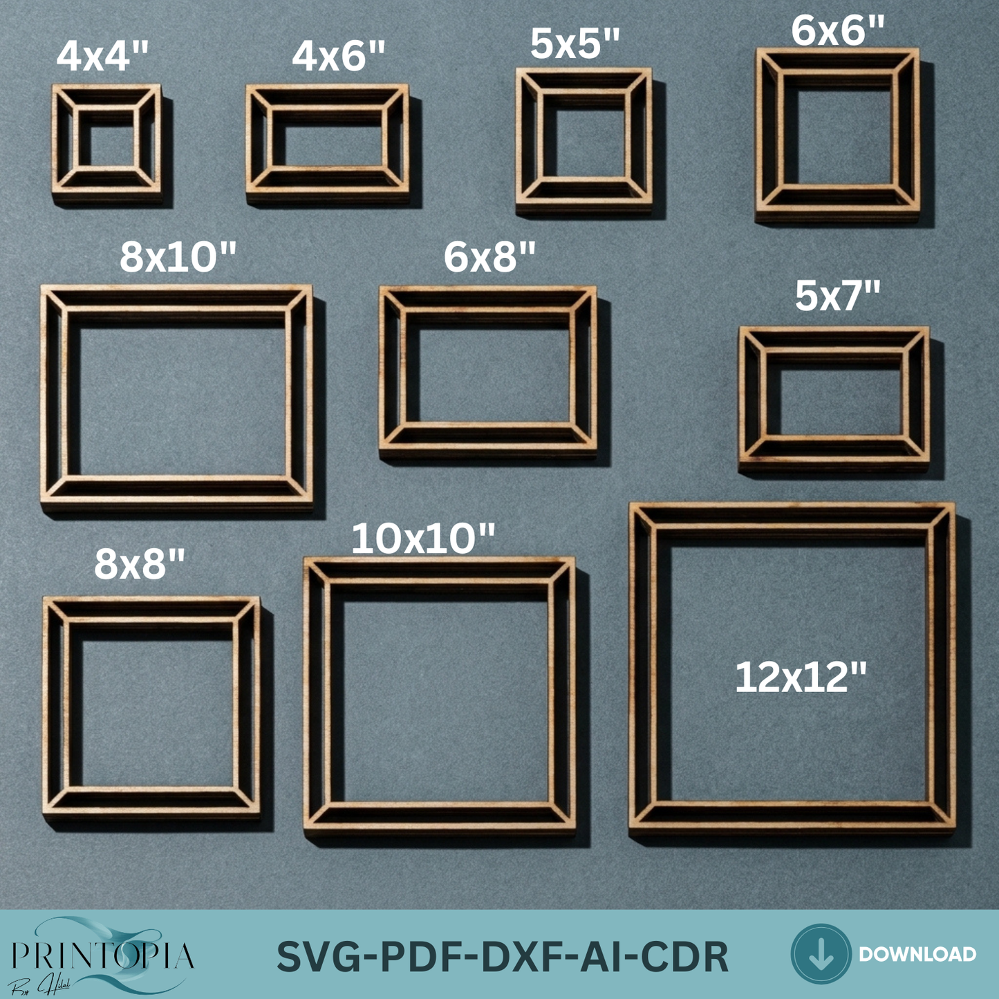 Plywood Blank Photo Frame Template Set, Wood Picture Frame Cutting File, Glowforge xTool Ready