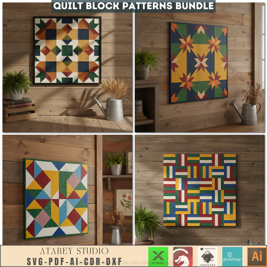 40 Unique Barn Quilt Block Patterns, DIY Quilt Square Designs, Farmhouse Decor SVG Files, Laser Cut Ready Templates 969