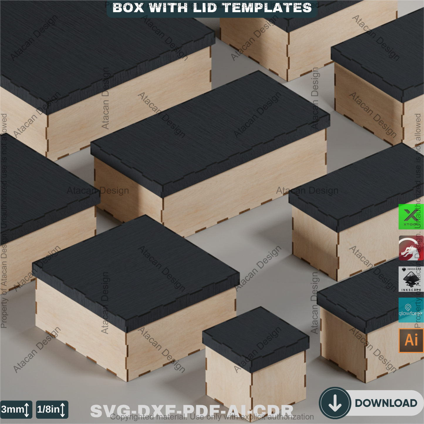 Box with Lid Template Bundle – Perfect for Laser Cutting, Create Multiple Box Sizes for Storage & Gift Packaging 761