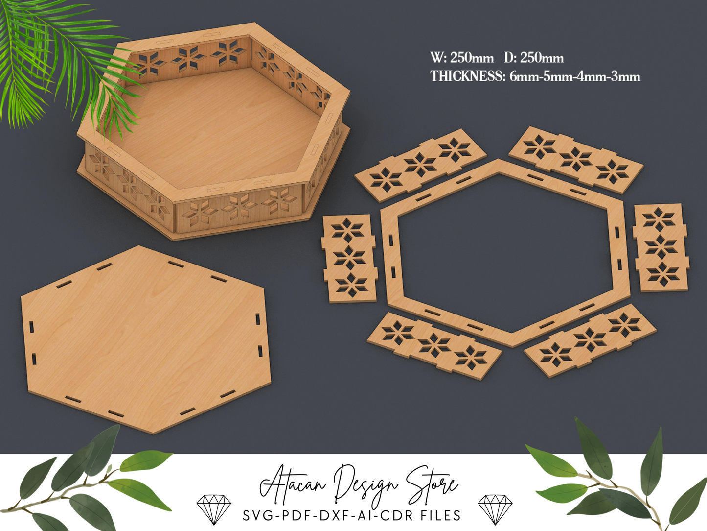 Hexagon Serving Tray - Laser Cut Design for Custom Wood Trays, Digital Download 687