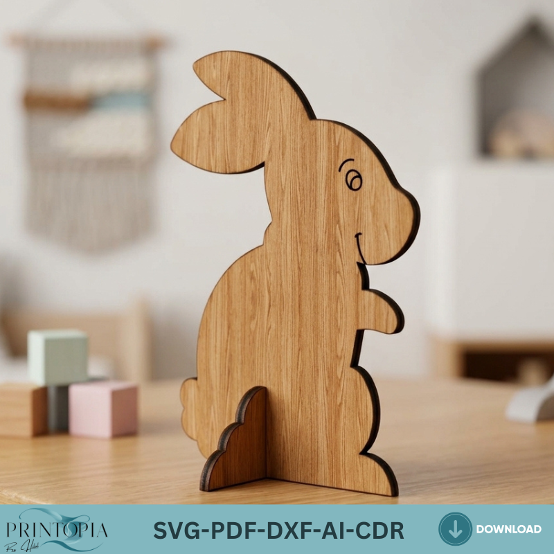 Standing Wooden Bunny Rabbit Laser Cut File Easter Decoration Nursery Decor DIY Wood Craft Template