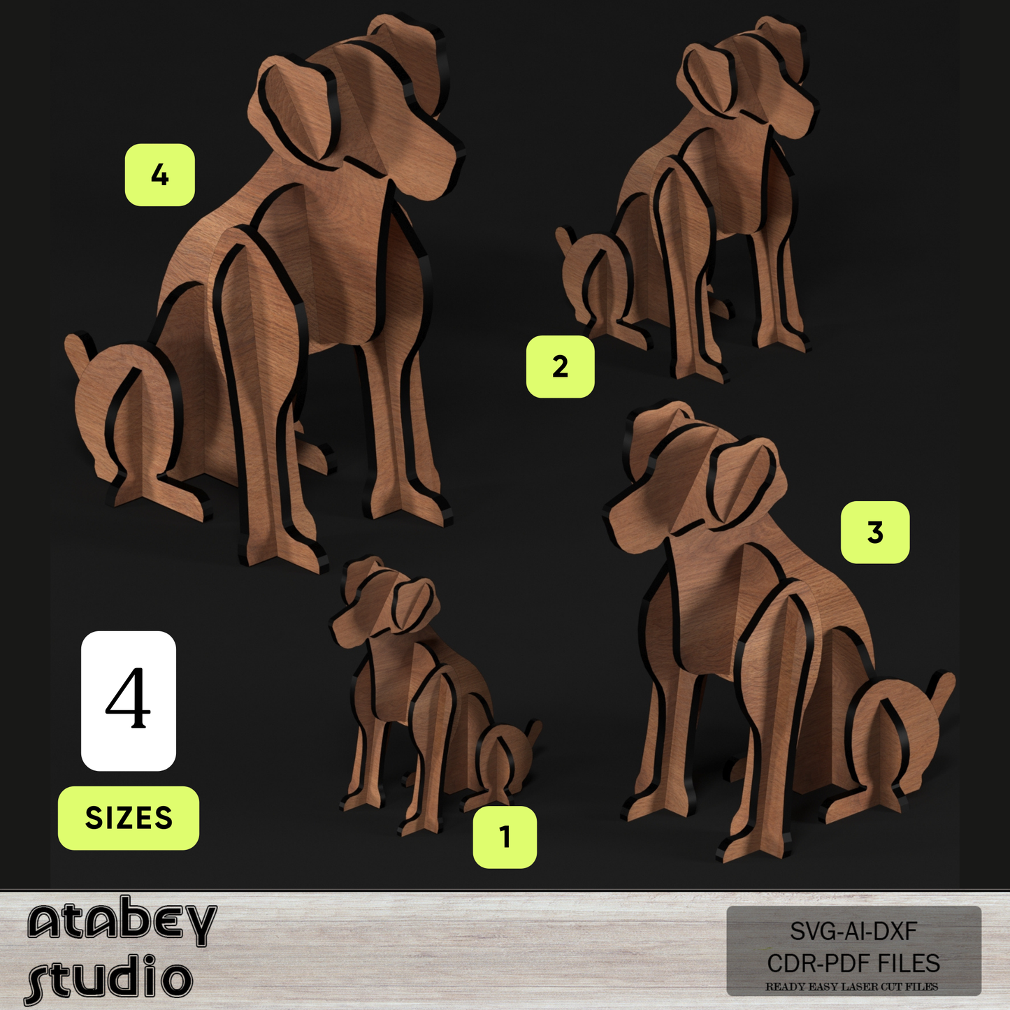 Wooden Sitting Dogs 3D Puzzle - Cute Pet Model in Multiple Sizes - 4 Sizes Charming Acrylic Pet Design 792