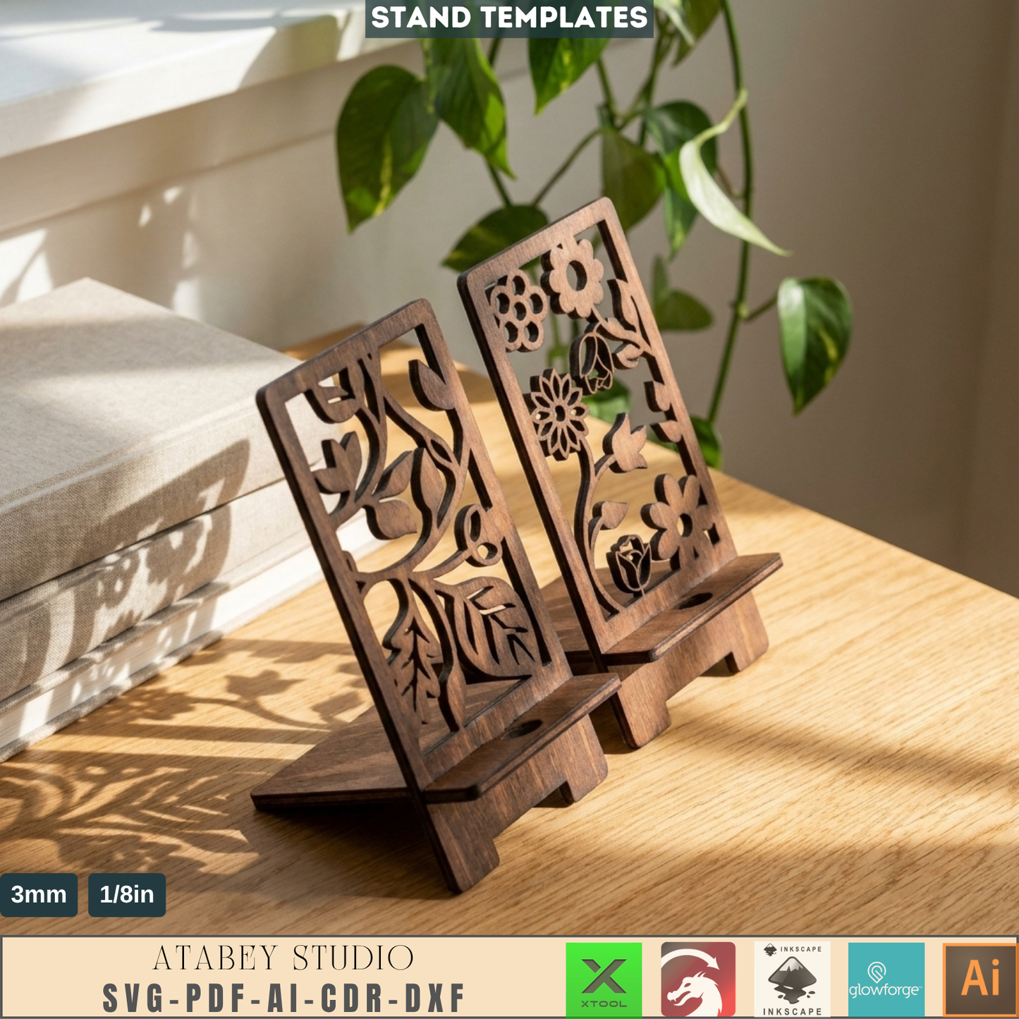 Laser Cut Phone Stand Templates Floral Cell Phone Holder Desk Decor Desktop Display Patterns
