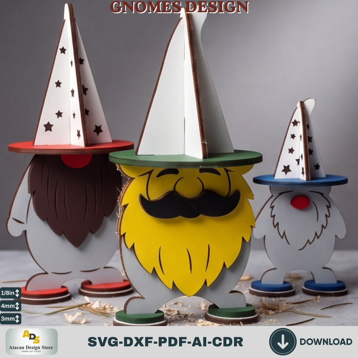 3D Wizard Gnome Laser Cut File Set - Festive Wooden Holiday Figurine SVG 986