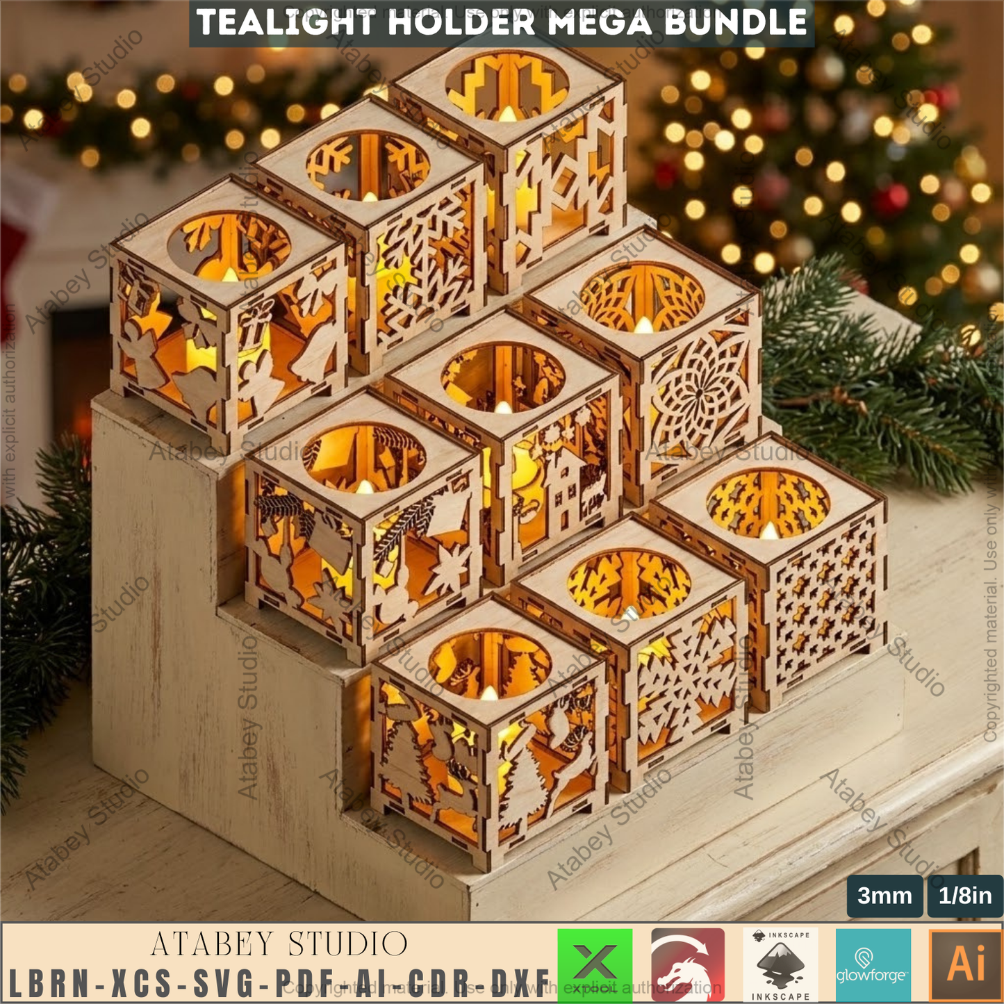 Christmas Tealight Holder Mega Bundle Laser Cut Lanterns | Wooden Candle Box Templates 981