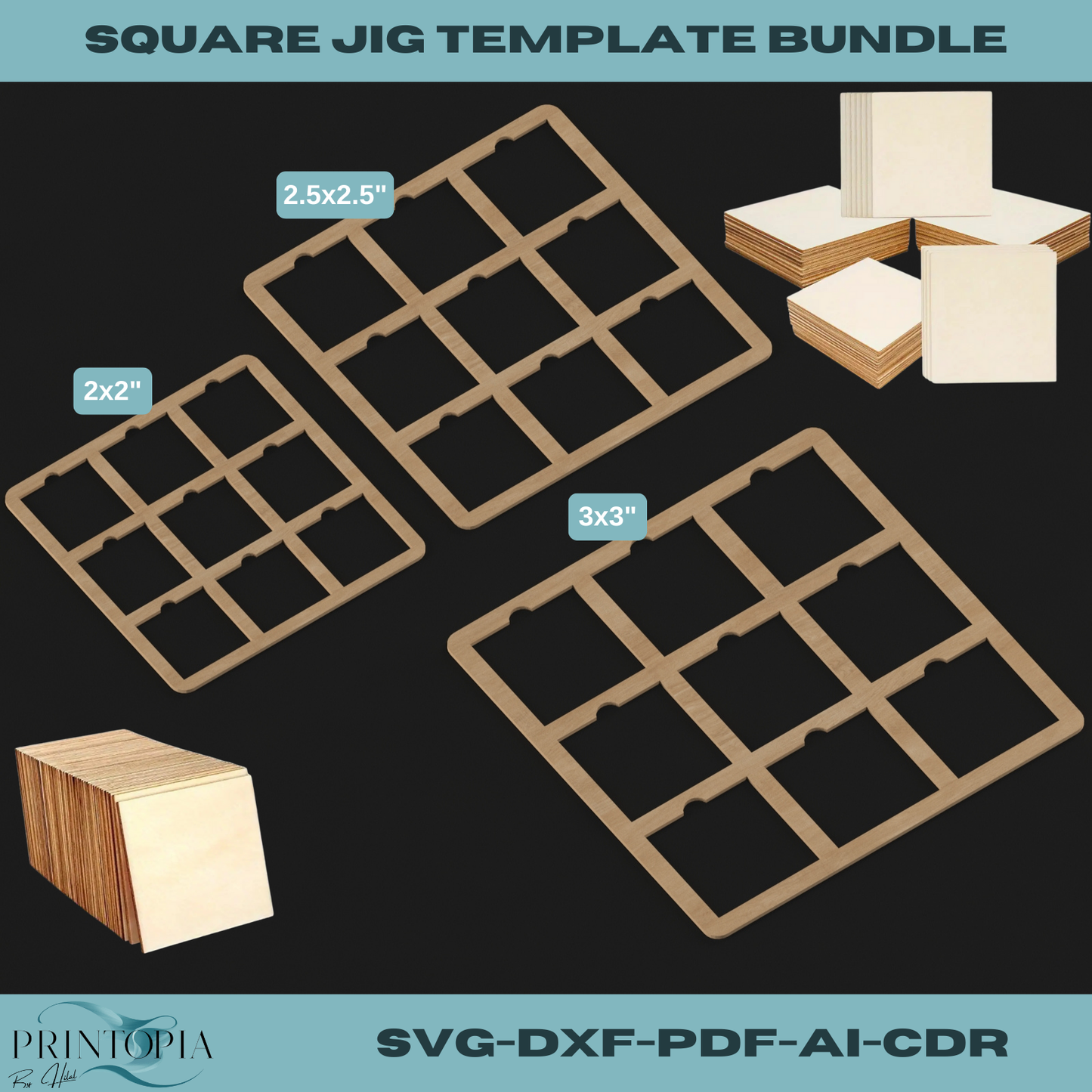 Square Jig Template Bundle for Laser Cutting - Multiple Sizes for Perfect Wood Cuts 152