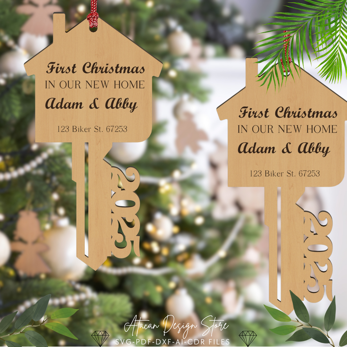 First Christmas in Our New Home Ornament 2025 - Personalized Key Shape Decoration - Custom New House Key Keepsake 668