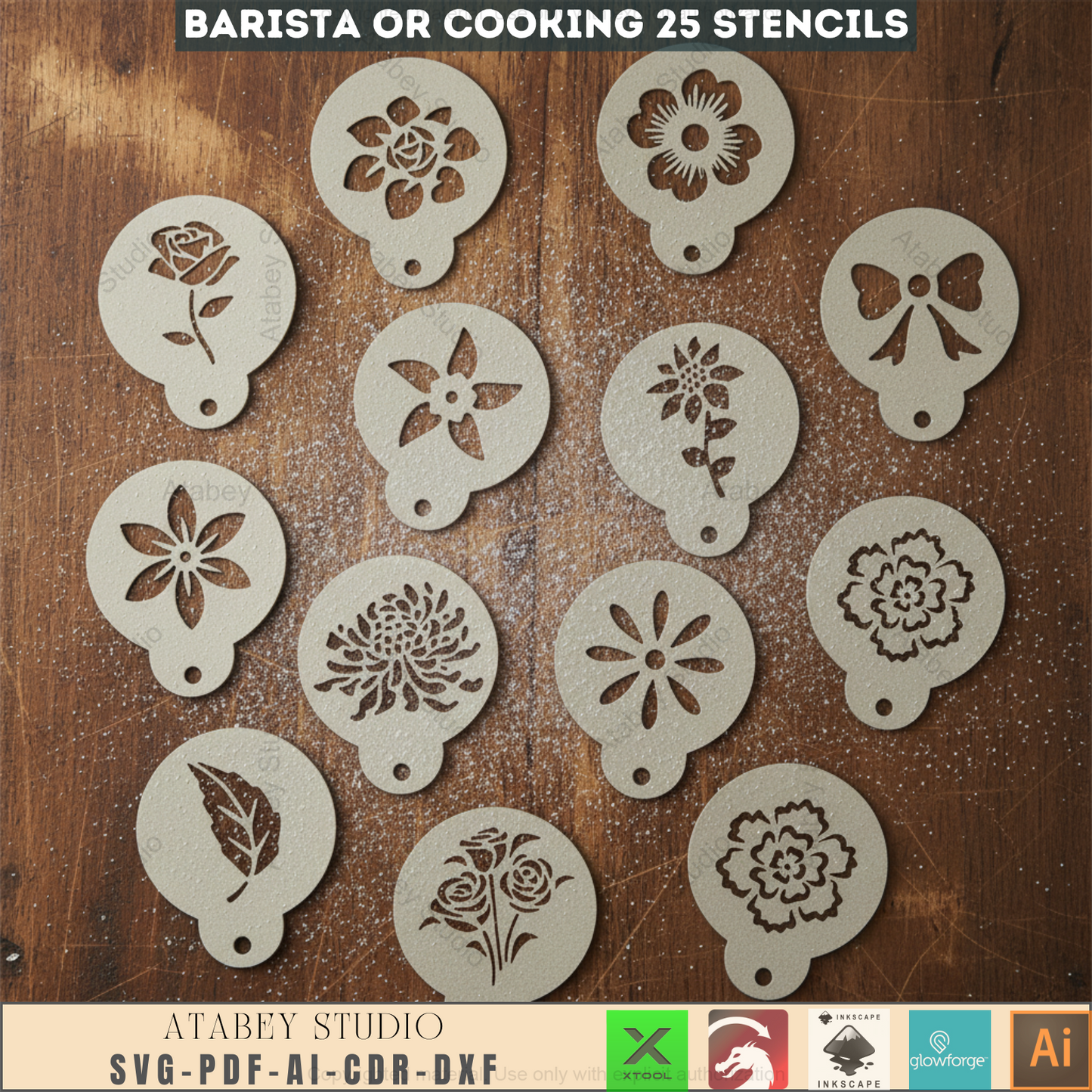 Professional Barista Stencil Set for Latte Art, Creative Kitchen Templates, DIY Coffee Design Patterns for Laser Cutting 955