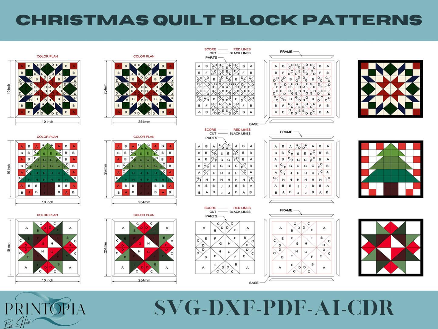 Christmas Wood Quilt Block Patterns for Laser Cut Holiday Wall Decor Xmas Design
