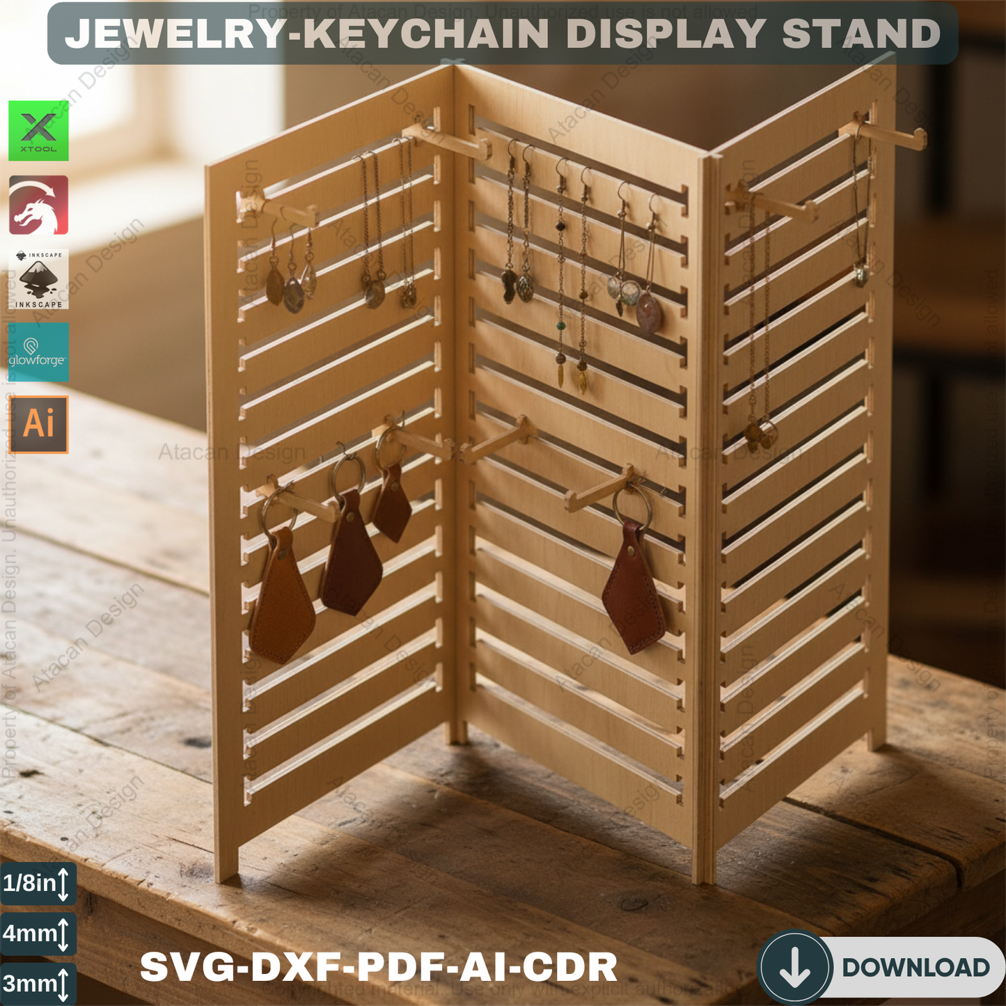 Pendant Jewelry Display Holder / Earring Stand / Necklace Organiser / Laser Cut Files Svg Dxf Ai Cdr Pdf 357