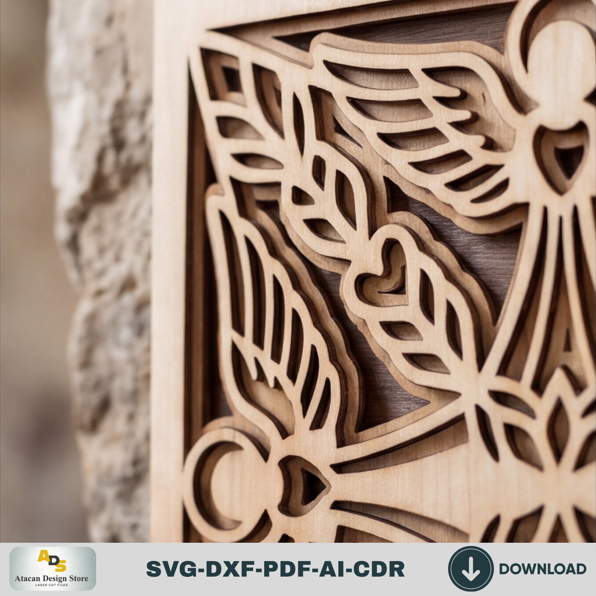Religious Angel Mandala Laser Cutting File, Layered Plywood Wall Decor, Christian Gift Template 999