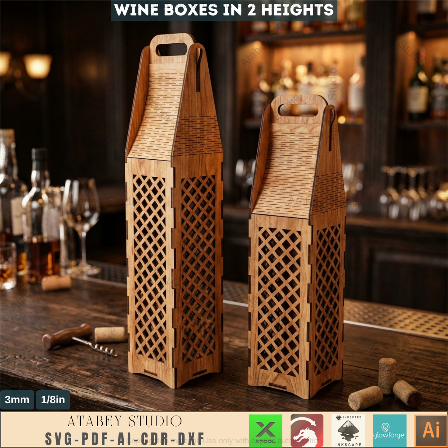 Laser Cut Wine Bottle Gift Box Bundle Wooden Wine Carrier with Handle DIY Elegant Wine Holder 986