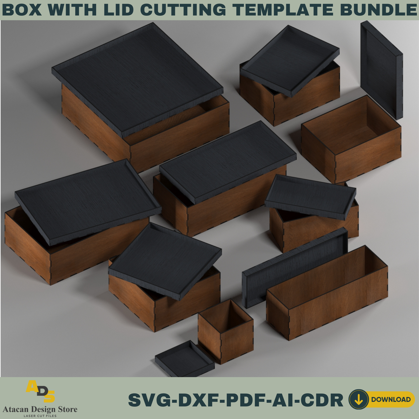 Box with Lid Template Bundle – Perfect for Laser Cutting, Create Multiple Box Sizes for Storage & Gift Packaging 761