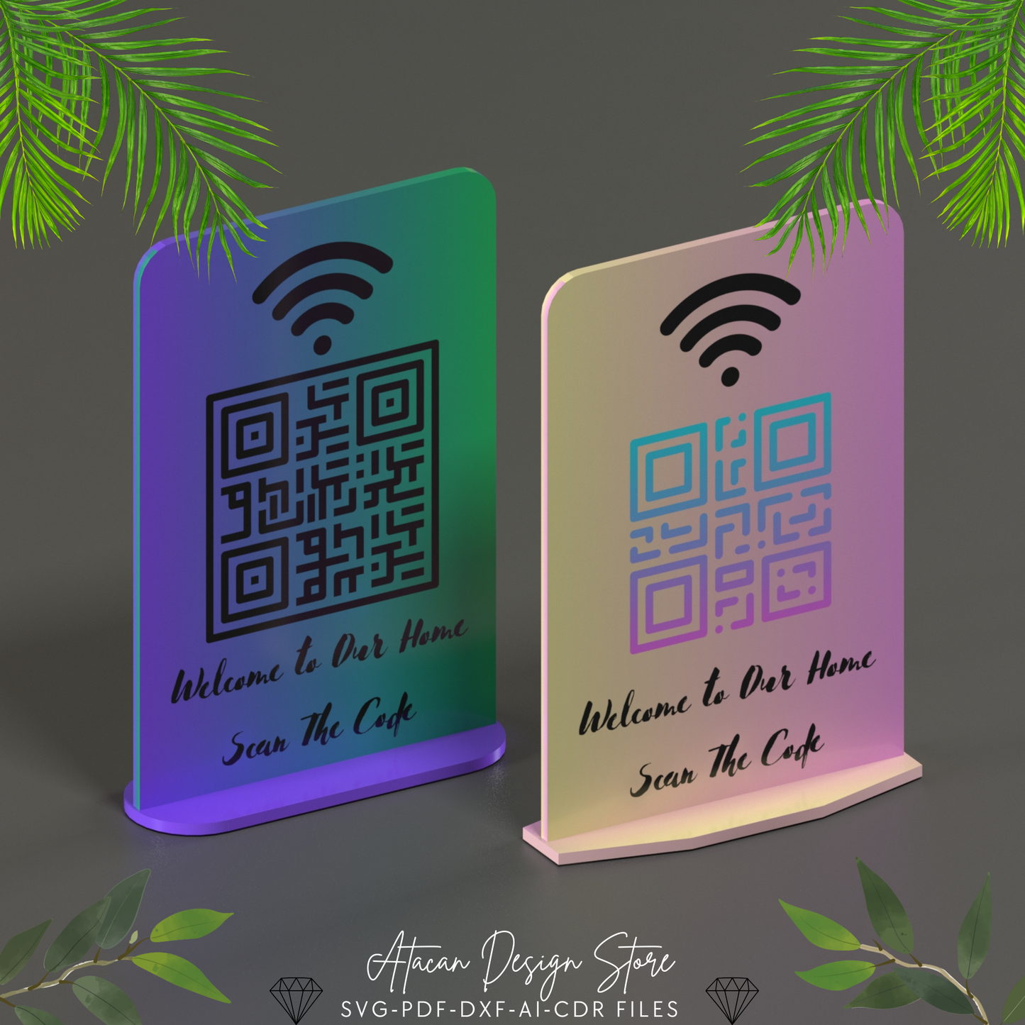 Customizable QR Code Sign Display Stand - Include Logos - Perfect for WiFi and Retail Stores - Wireless QR Code Sign Display 674