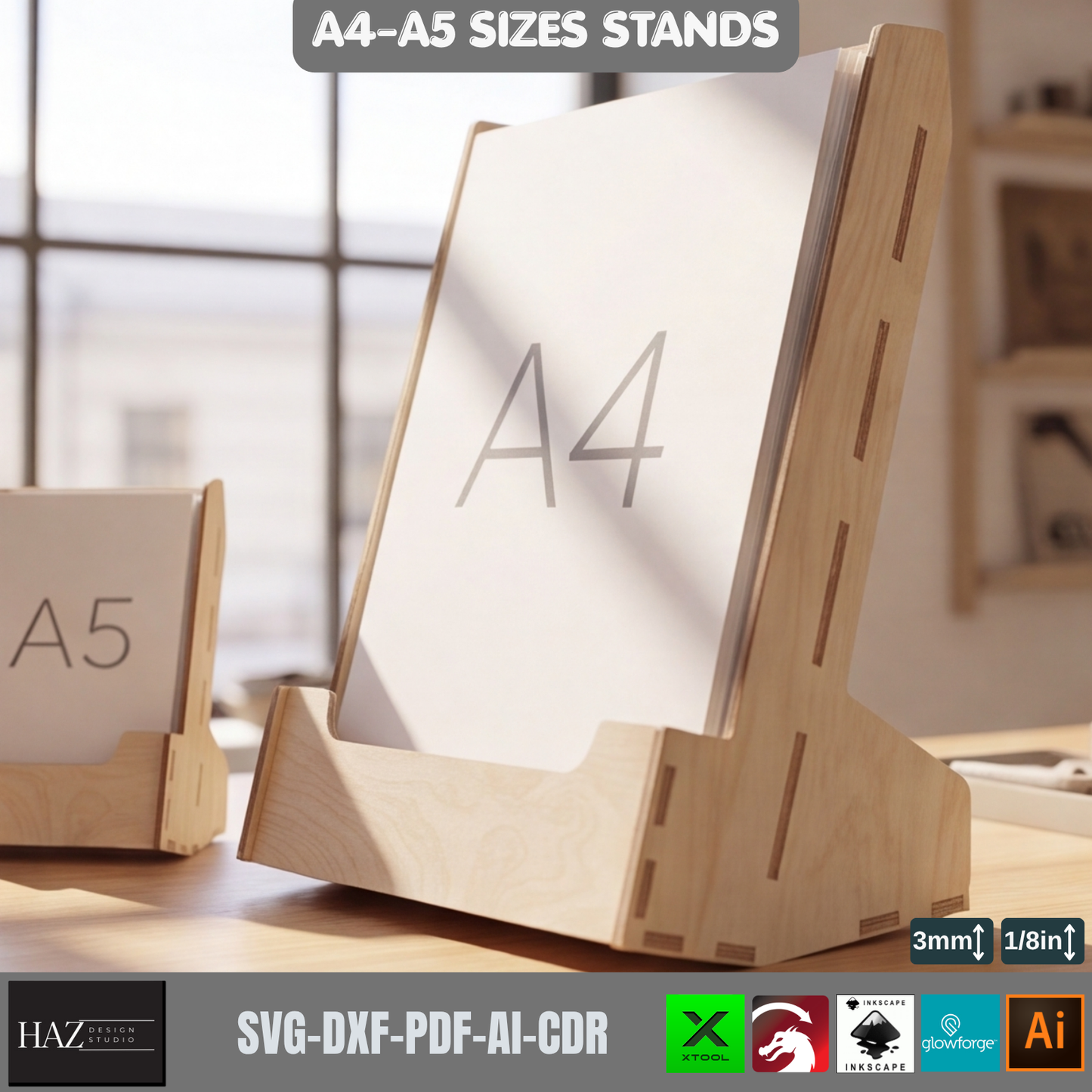 A4 A5 Plywood Display Stand Laser Cut Template Digital Download