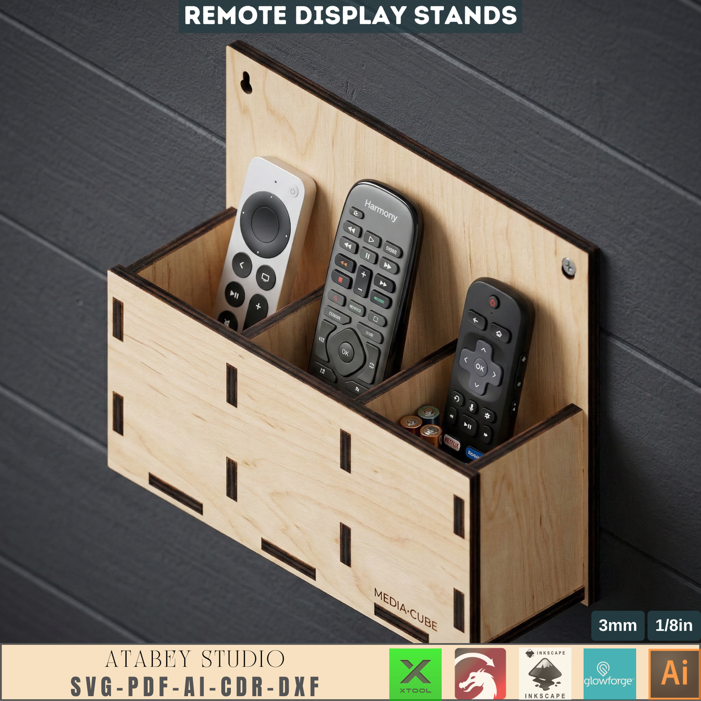 emote Control Holder Laser Cut Template Wall Mount Remote Stand Media Caddy 992
