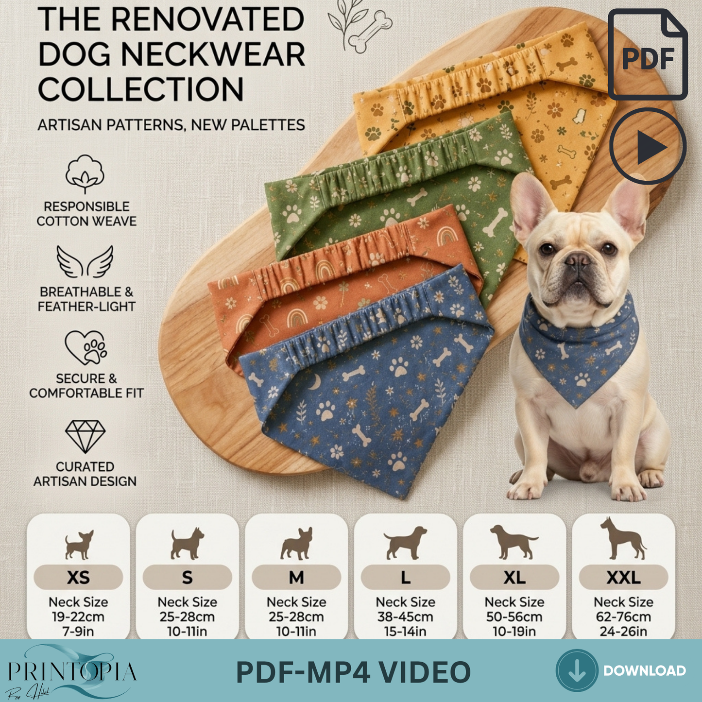 Dog Scrunchie Bandana Sewing Pattern PDF 12 Sizes Instant Download