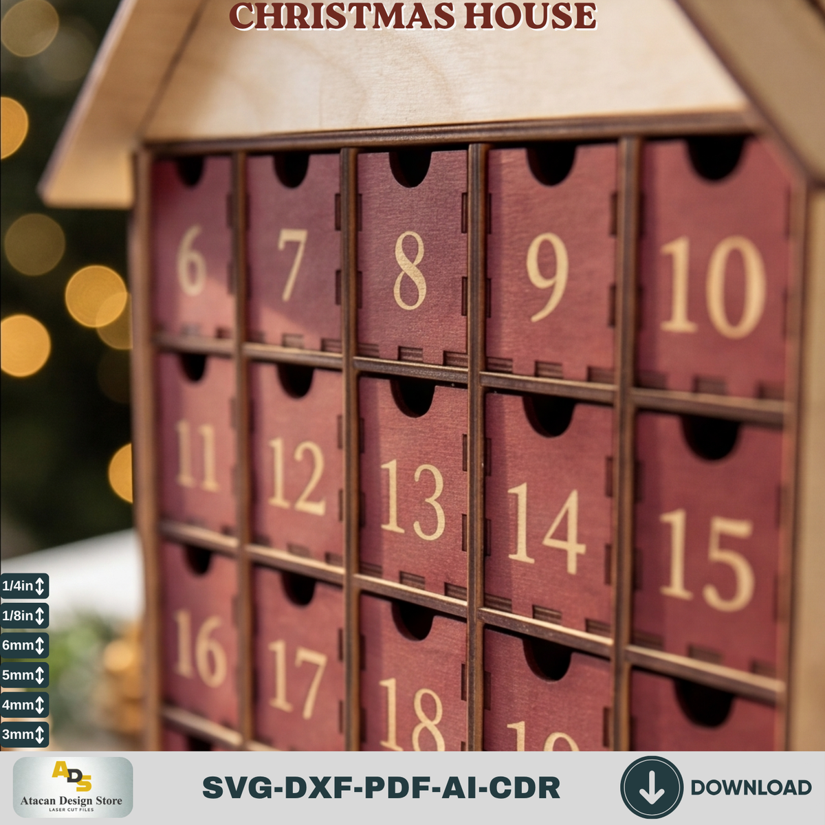 25 Drawer Christmas House Advent Calendar DIY Laser Cut Wooden Holiday Countdown