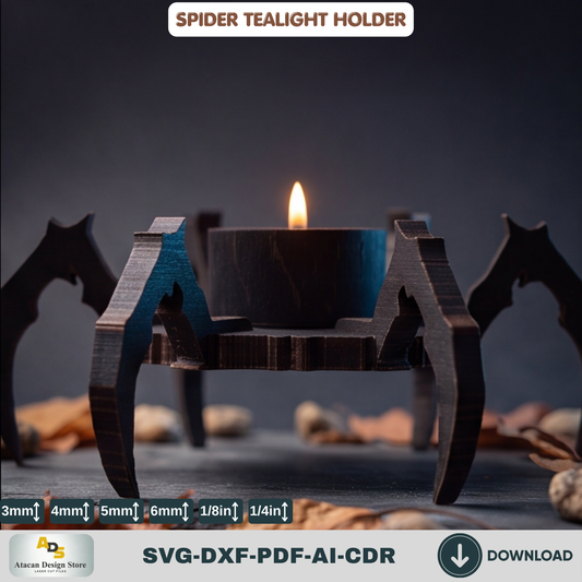 Spider Tealight Holder Halloween Candle Laser Cut Wood Template SVG File