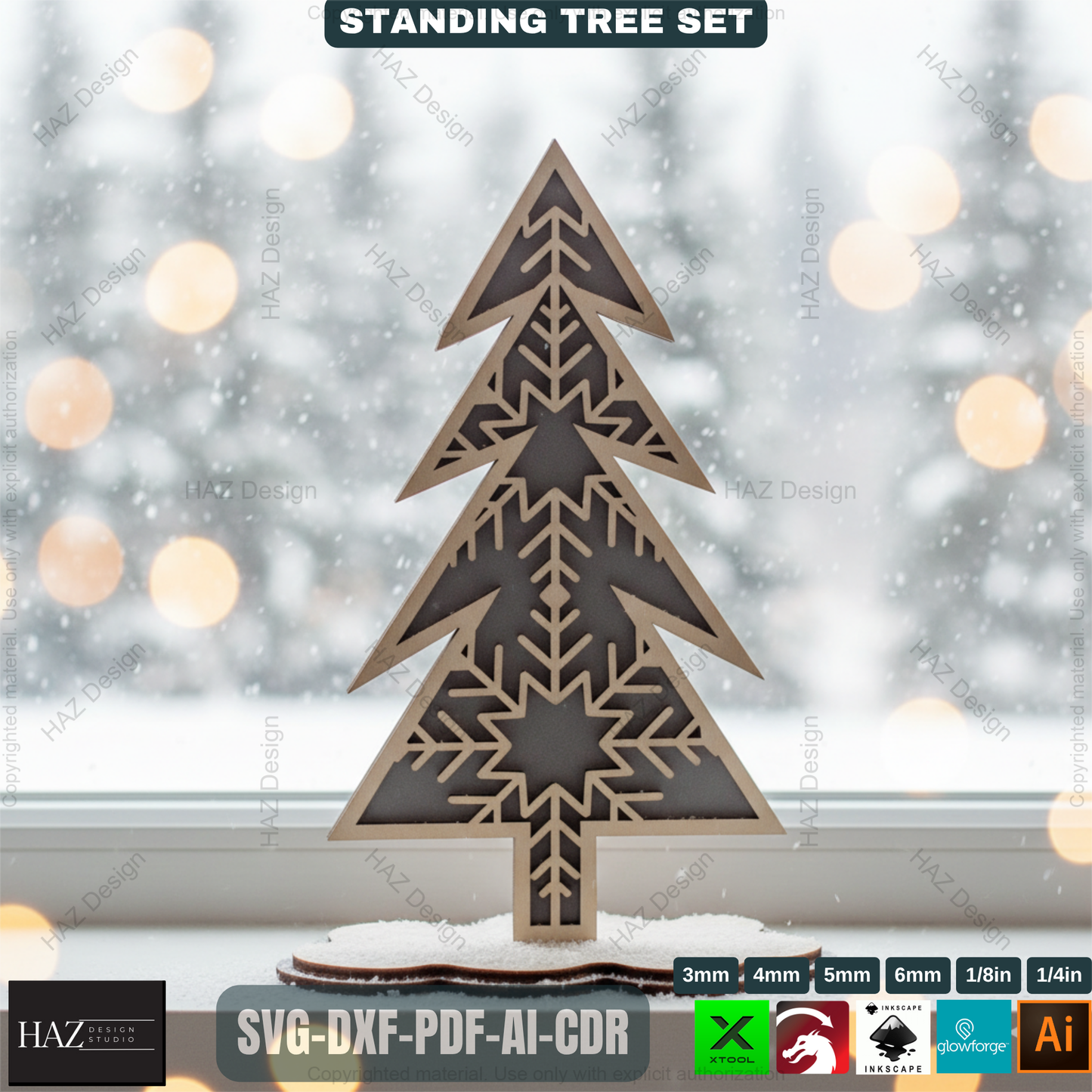 Laser Cut Christmas Tree Bundle, 3D Standing Holiday Decor, Wooden Shelf Sitter Files, 3D Holiday Trees 492