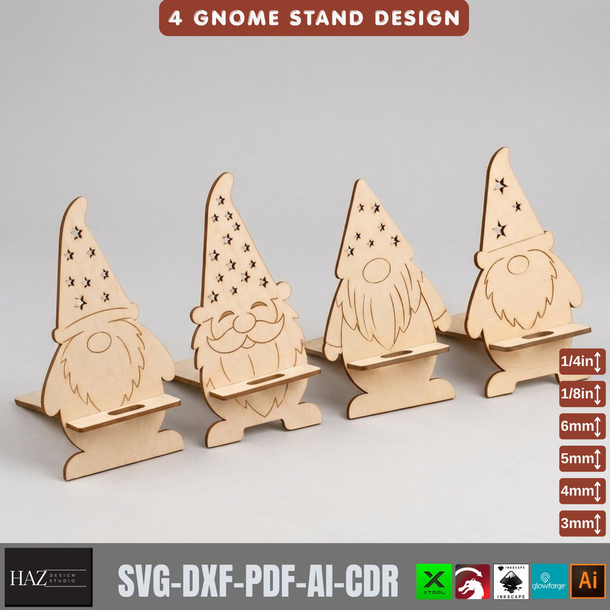 Wooden Gnome Phone Holder Laser Cut Template | 4 Holiday Stand Designs 573