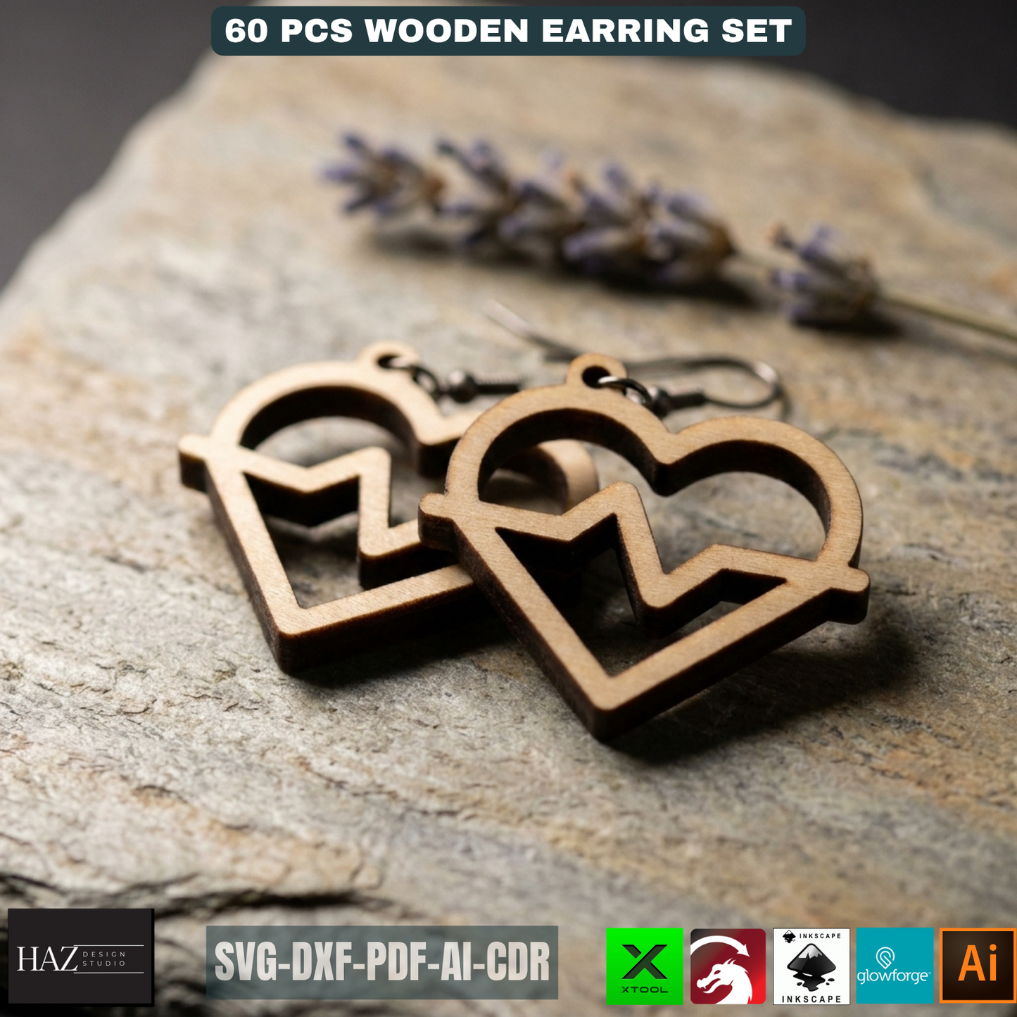 60 Wooden Earring Laser Cut Files SVG Bundle Jewelry Templates Plywood Jewelry Shapes