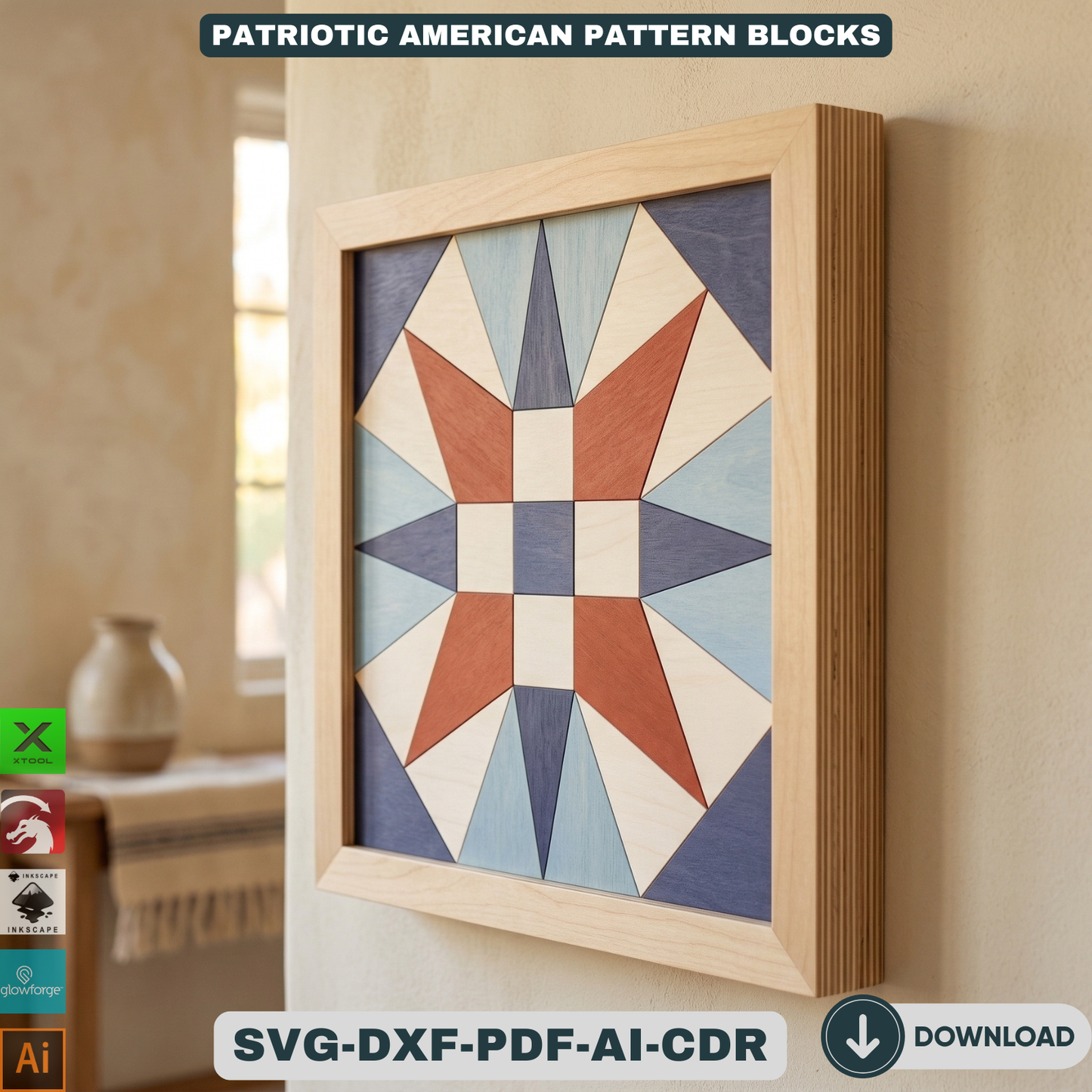 Patriotic Barn Quilt Pattern American Flag Wall Art 4th of July Wood Sign Template Independence Day 942