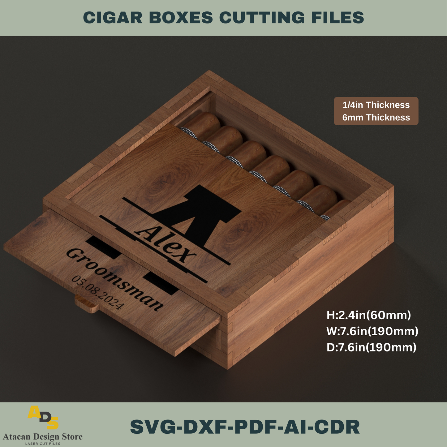 Personalized Cigar Box Laser Cutting File | Perfect for Groomsmen Gifts & Special Occasions 748