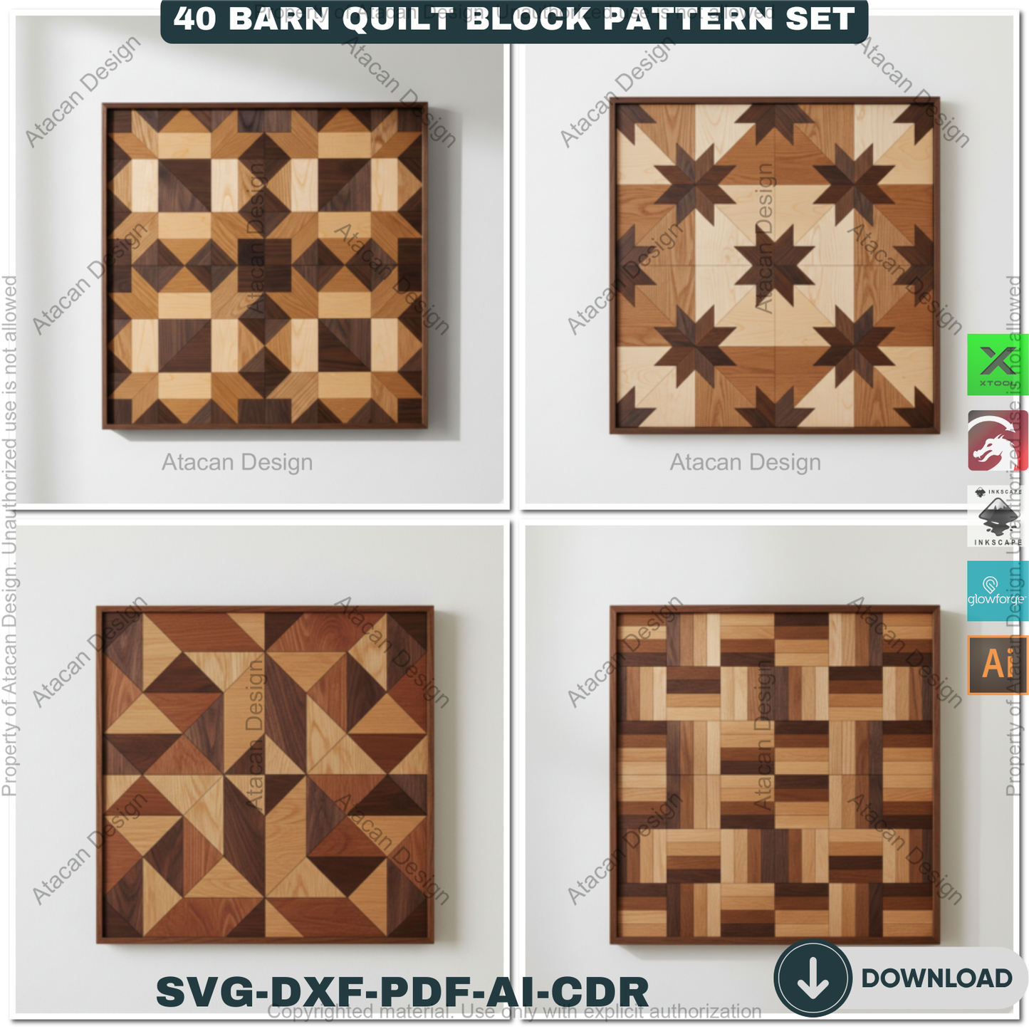 40 Barn Quilt Patterns Mega Bundle DIY Laser Cut Patchwork Blocks Templates for Glowforge Xtool 913