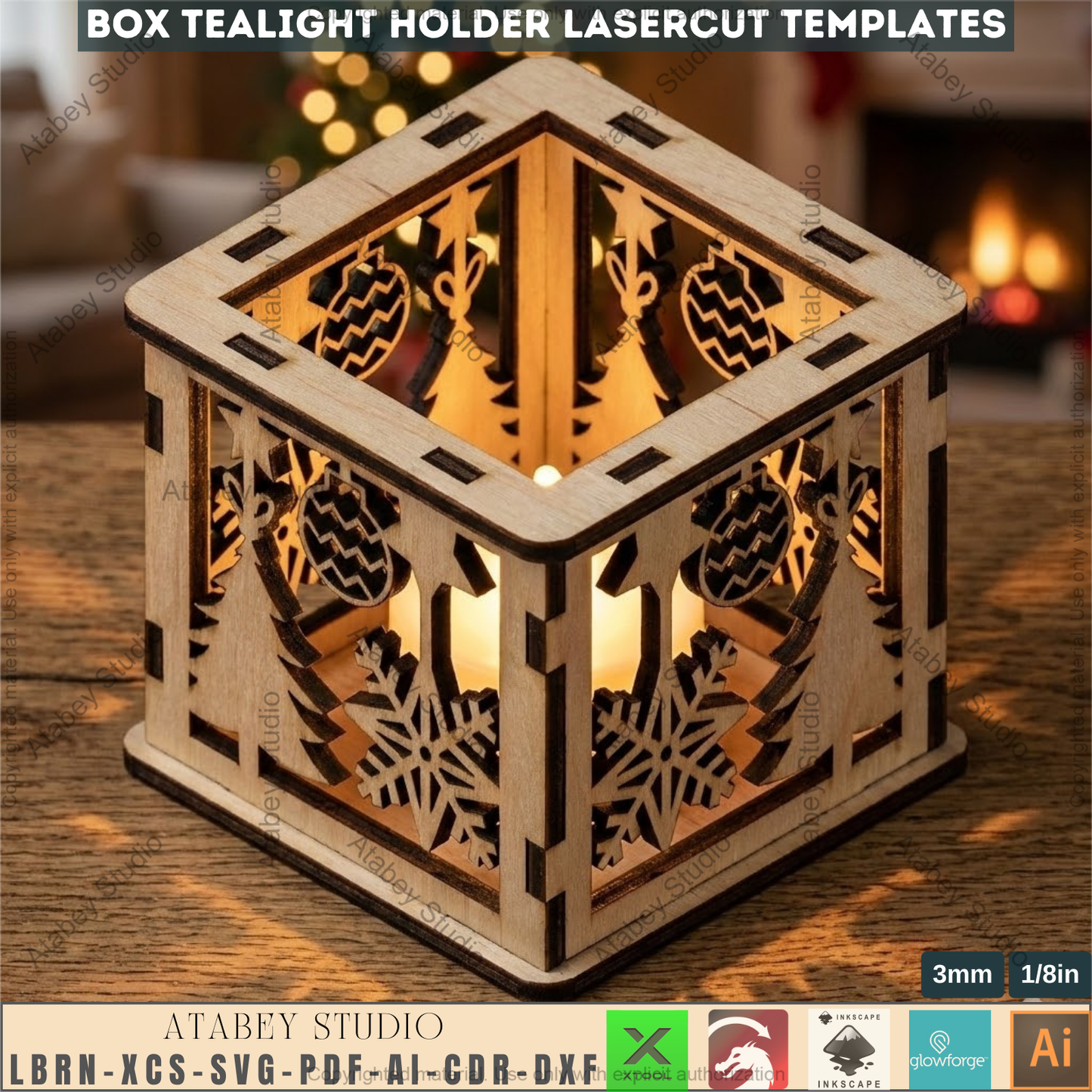 Christmas Tealight Lantern Box Laser Cut Templates,Holiday Candle Holder, Tabletop Decor SVG Files 972