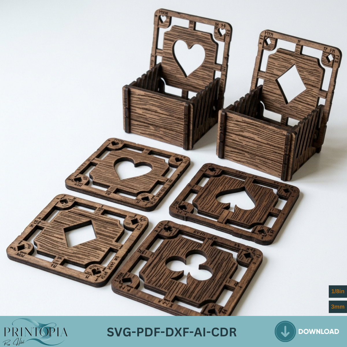 Wooden Deck of Cards Coaster Laser Cut Design Viking Rune Coaster Box Template 381