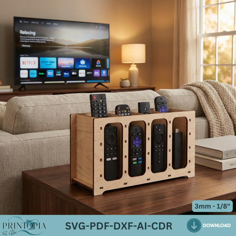 Laser Cut Remote Control Organizer Box Template, TV Remote Holder Stand Pattern 334
