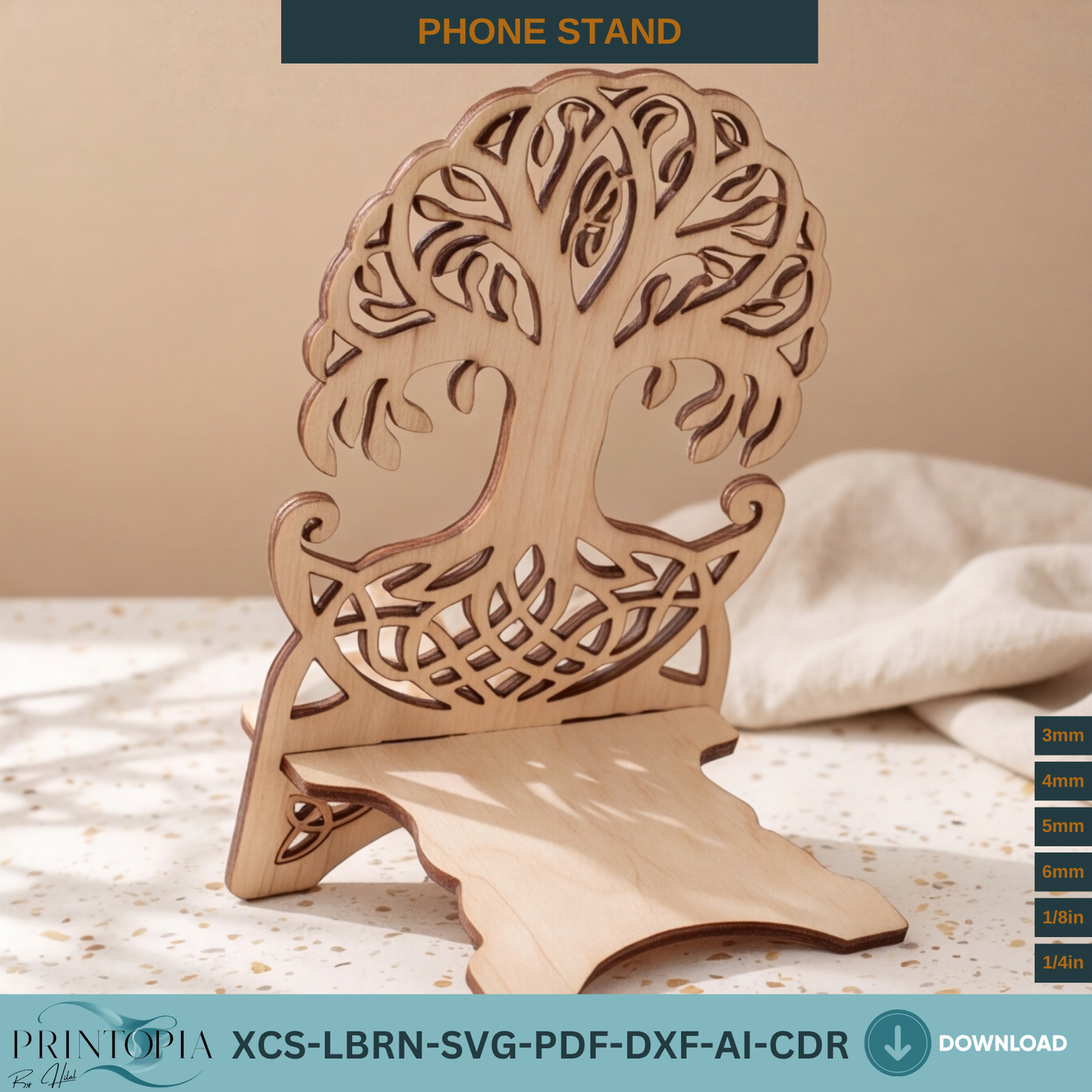 Celtic Tree of Life Wooden Phone Stand Laser Cut File SVG DXF Template