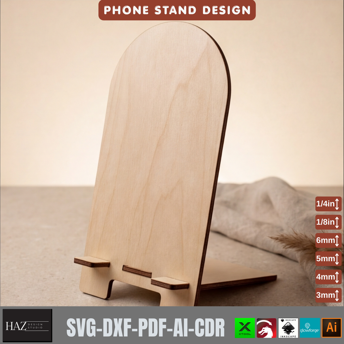 Minimalist Plywood Cell Phone Holder Laser Template Desk Organizer Smartphone Display Stand