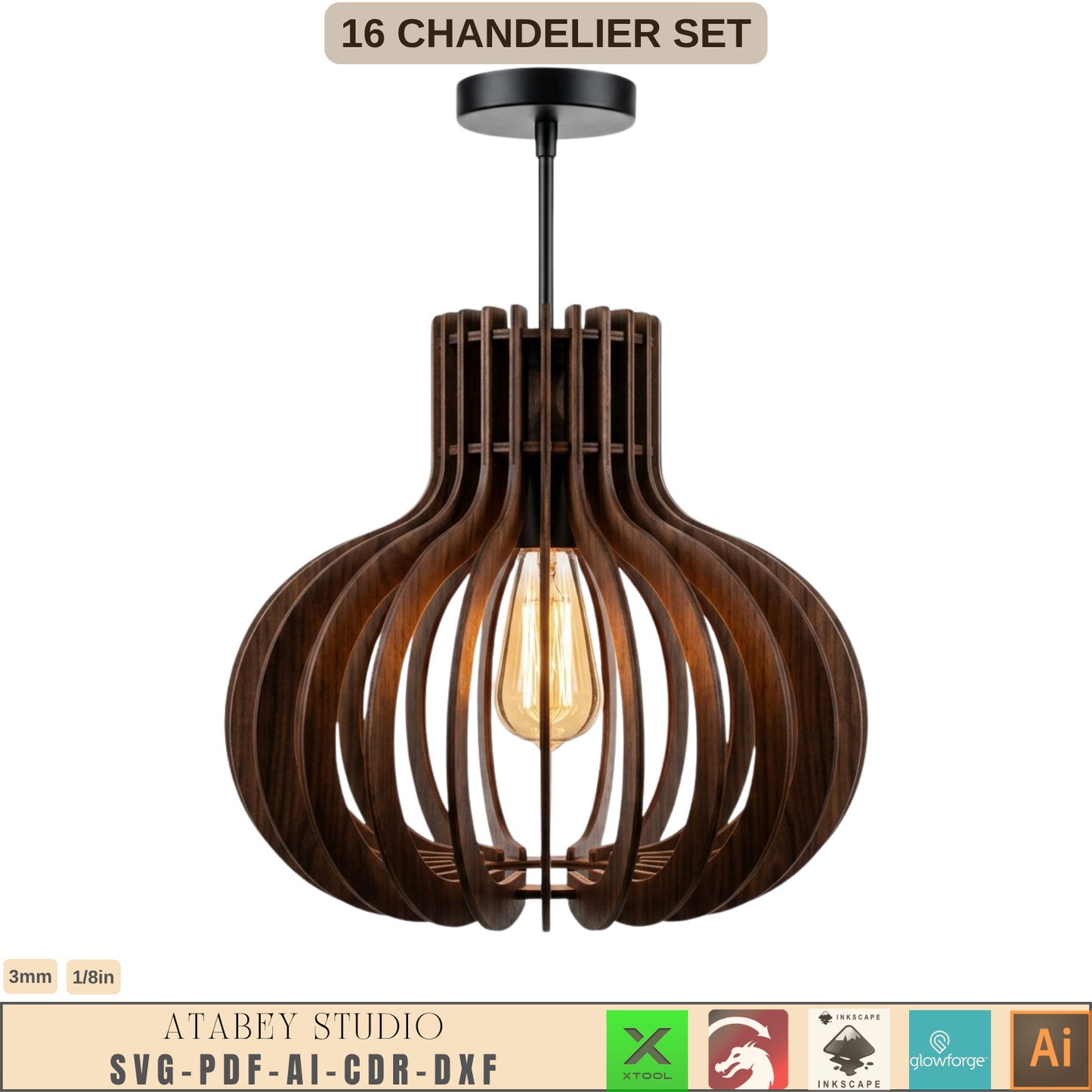 16 Wooden Chandelier Laser Cut Pendant Lamp Shade Templates Plywood Hanging Light