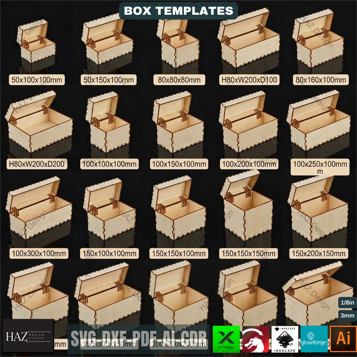 Box Laser Cut Pattern Bundle Hinged Keepsake Jewelry Box Digital Craft Design Custom Storage Case 523