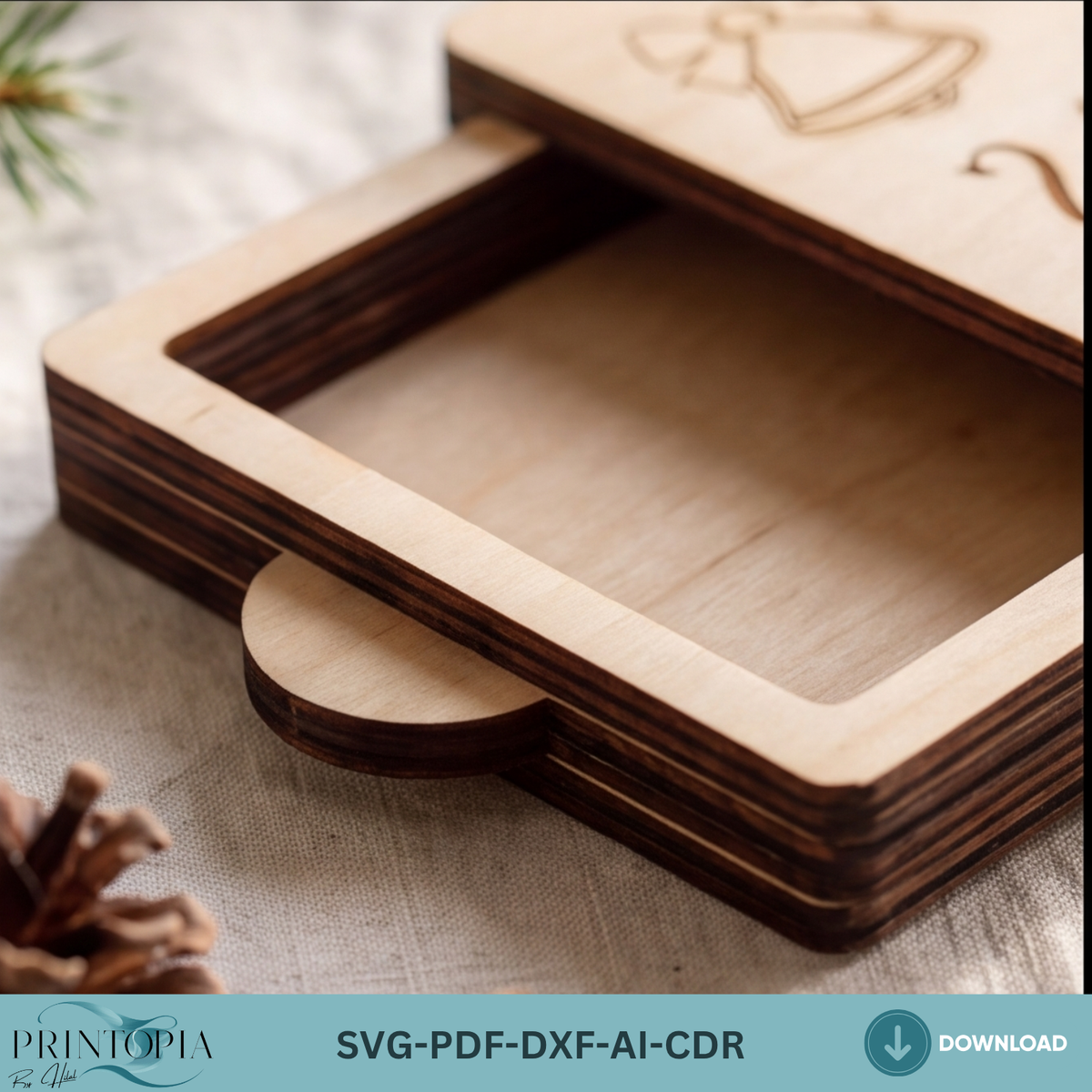 Sliding Drawer Gift Card Box Laser Cut Template – Festive Christmas Wood Design