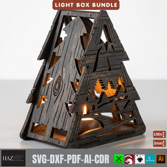Wooden Christmas Light Box SVG Bundle, 9 Tealight Candle Holder Templates, Laser Cut Xmas Decor 580
