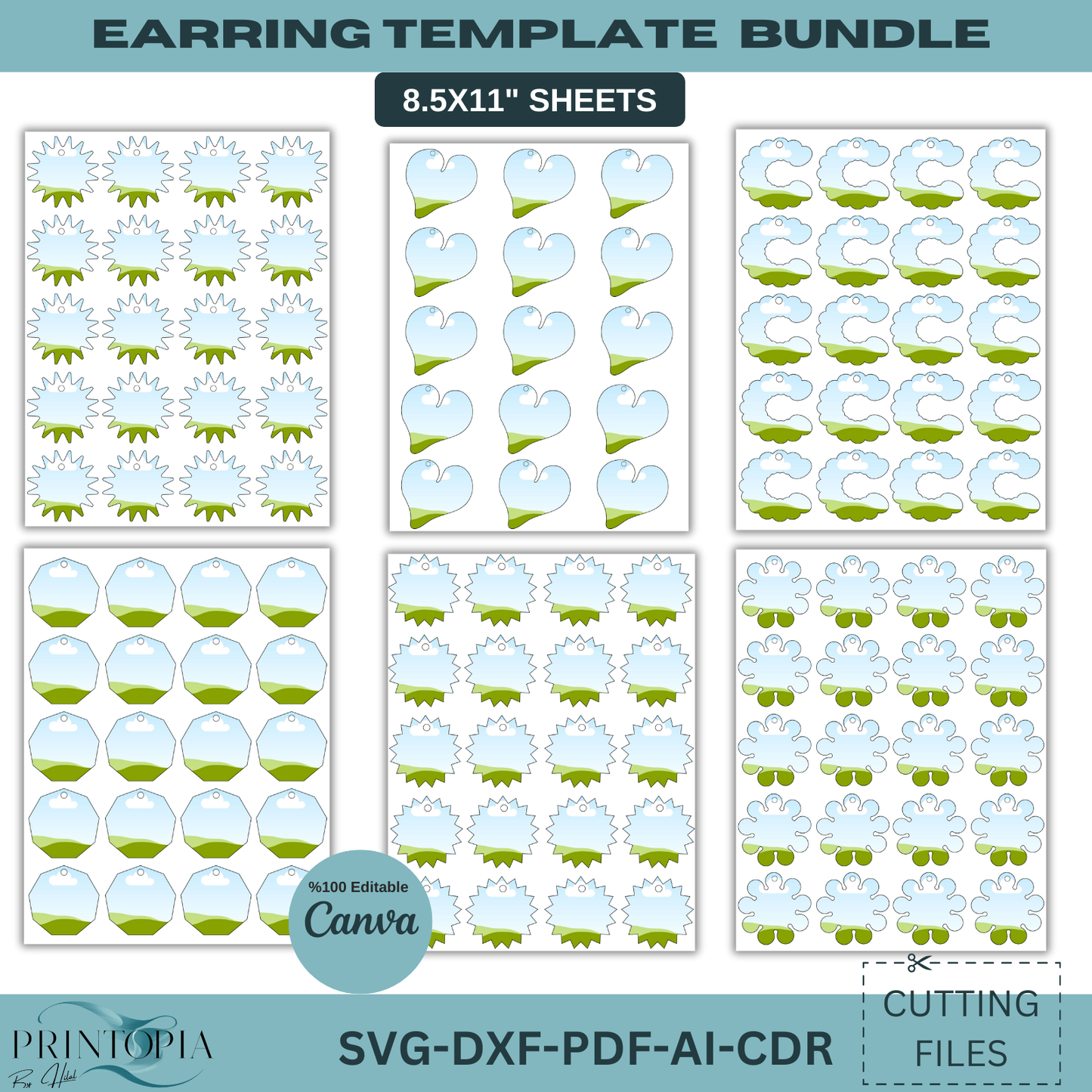 Earring Template Bundle - 11 Shapes for Earrings, svg, DXF, PDF, ai, CDR Cutting Files for Cricut & Silhouette 176