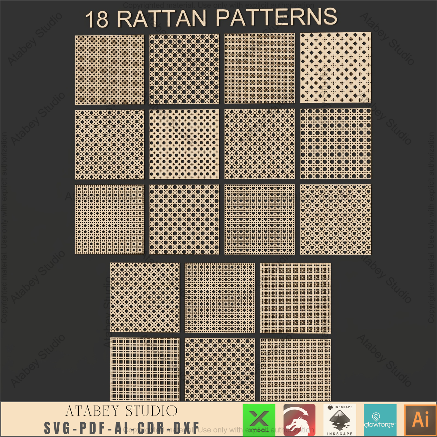 Boho Rattan Weaving Patterns Bundle • 18 Laser Cut Cane Designs for Furniture Upcycle • Glowforge Xtool Decor Files 615