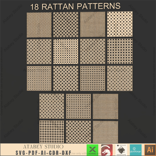 Boho Rattan Weaving Patterns Bundle • 18 Laser Cut Cane Designs for Furniture Upcycle • Glowforge Xtool Decor Files 615