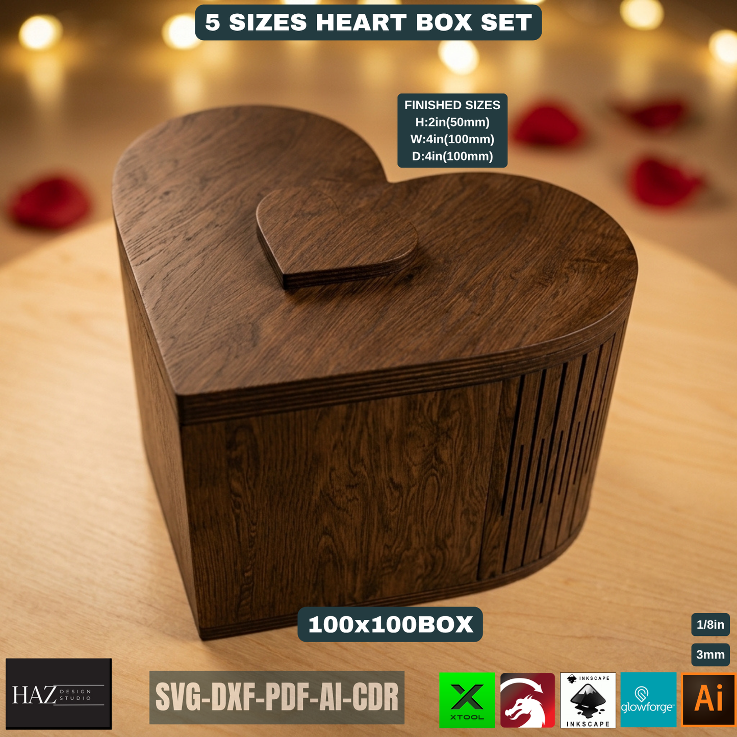 Heart Keepsake Box Design Living Hinge Jewelry Boxes Valentines Day Gift Box Bundle 531