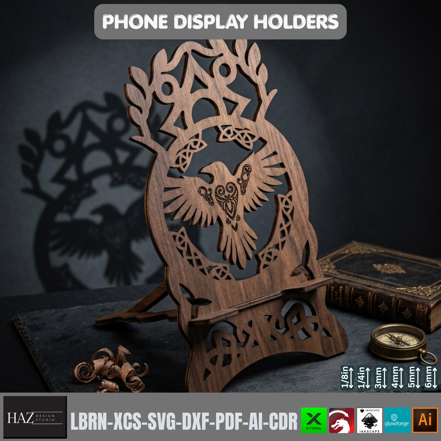Celtic Viking Phone Stand Laser Cut File Set 9 Designs Wood Holder 562