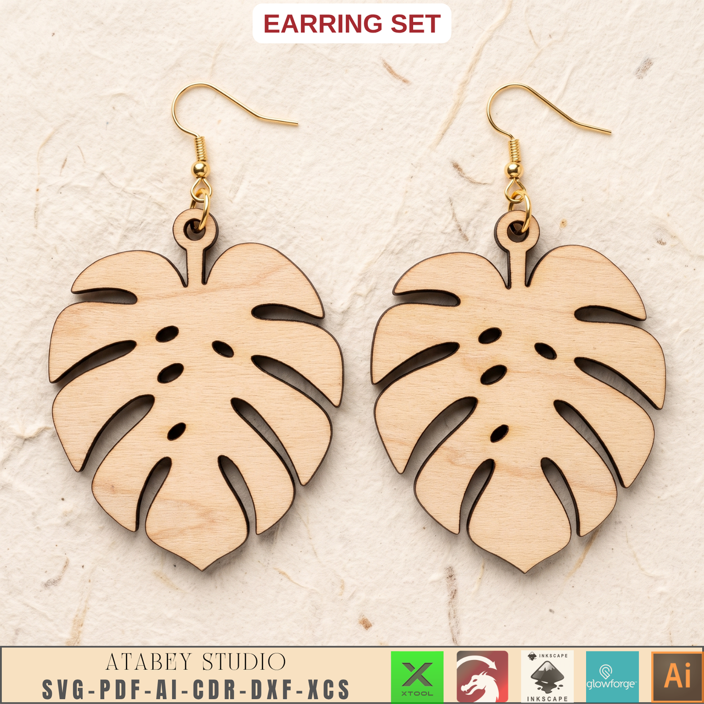 Wooden Bee Butterfly Leaf Earring Templates for Laser Cut Jewelry DIY Plywood Pattern Bundle